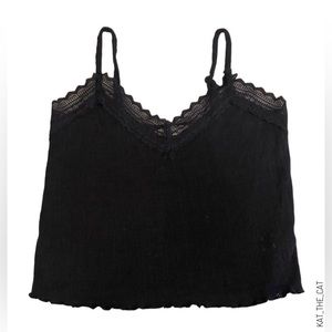 Bluenotes Women's Black Tank Top with Lace Trimmed and Curly Hem in Medium